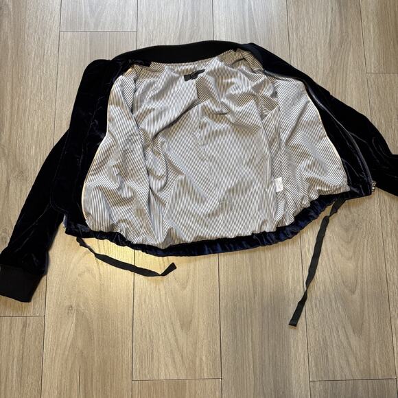 J. Crew Womens Navy Blue Drawstring Waist Long Sleeve Velvet Bomber Jacket Sz XS - Picture 5 of 13
